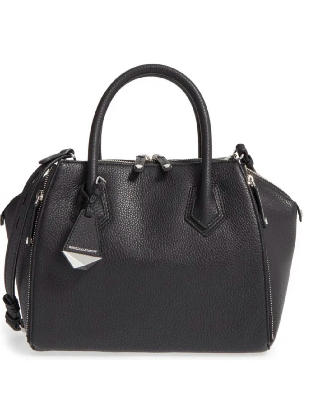 Rebecca Minkoff Black Pebbled Leather Perry Satchel Tote